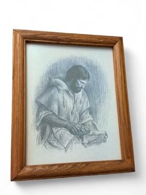 The carpenter Framed Black Pencil Drawing of Man Reading -